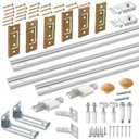 Bifold Door Hardware with Track, Bi-fold Closet Door Hardware Repair Tool Kit, Included Top Guide Wheels, Top Pivot, Bottom Pivot, Spring, Metal Pivot Pin and Steel Track (48 inch)