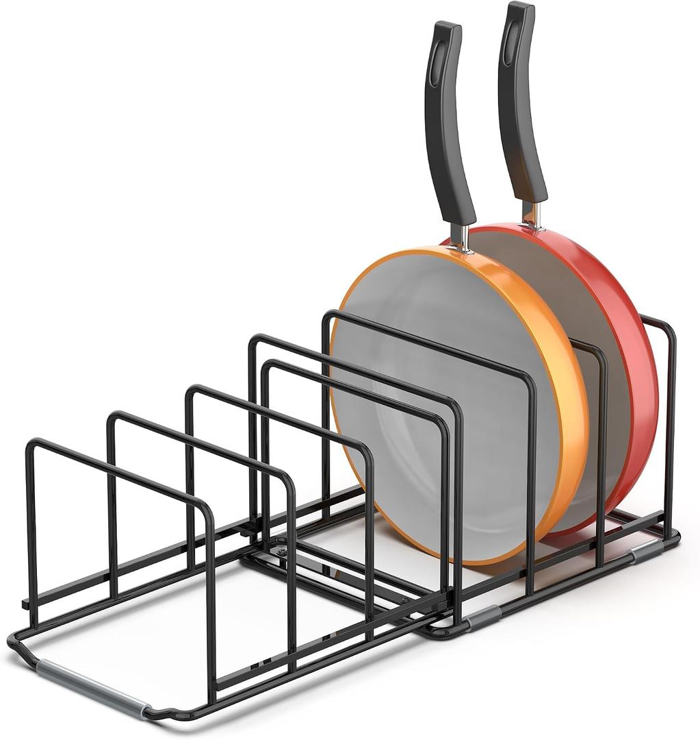 Adjustable 2.2in Pan Organizer Rack - for Pots,Pans,Cutting Boards,Cookie Sheets & Muffin Pans with 6 Slots,Non-Slip-8.7 * 6.8 * 5.5 inch