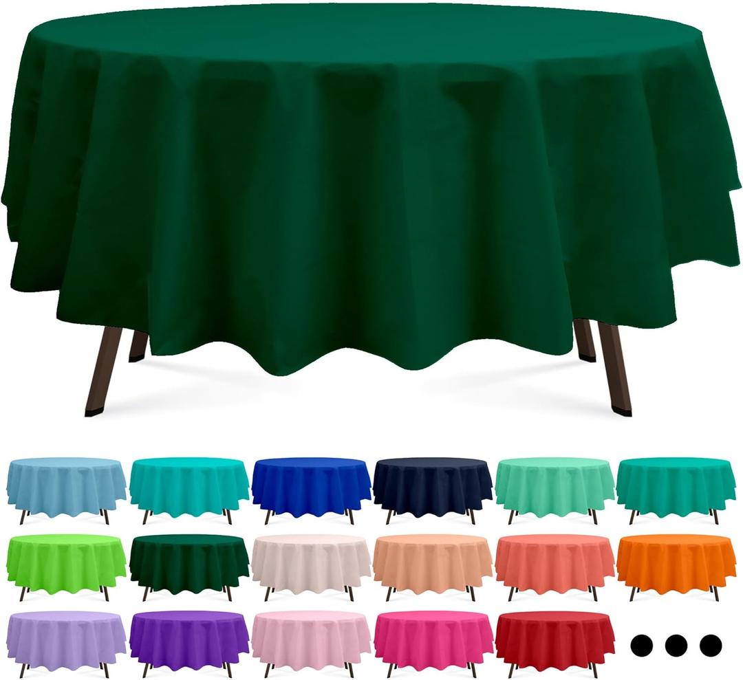 Hunter Green 3 Pack Round Plastic Tablecloth 84 Inches Premium Dark Forest Green Decorative Table Cover for Baby Shower, Birthday, Wedding, Indoor and Outdoor use
