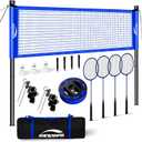 Portable Badminton Set, Heavy-Duty Outdoor Net with 4 Rackets, 3 Shuttlecocks & Boundary Line for Backyard Lawn Beach Family Games