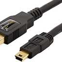 Amazon Basics USB-A to Mini USB 2.0 Cable, 480Mbps Transfer Speed with Gold-Plated Plugs, 6 Foot, Black