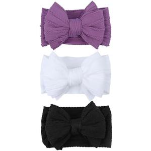 LemonSpace Handmade Baby Girls Headbands Soft Stretchy Nylon Hair Bands Hair Accessories with Bows for Newborn Baby Girls Infant Toddlers Kids(White Black Purple)