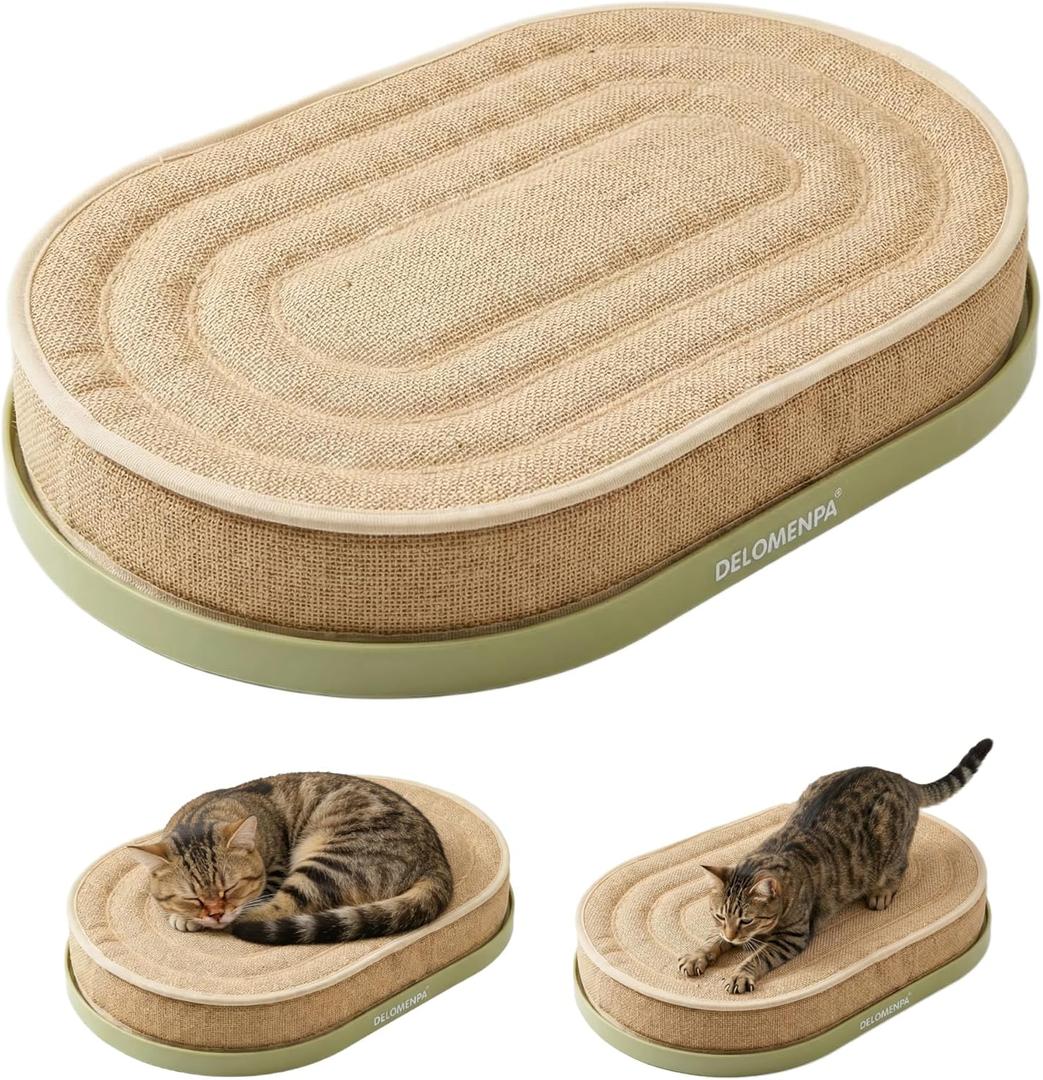 Large Sisal Cat Scratcher Lounge, 2-in-1 Cat Bed with Durable Base & Plush Foam Cushion, Non-Shedding Cat Scratching Pad for Indoor Cats, 22"x14" Oval Nest, No Mess Furniture Protector