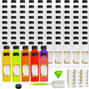 100pcs 16 oz Plastic bottles with lids,Juice bottles with caps, Reusable Clear Bulk Beverage Containers for Juice, Milk and Other Beverages