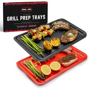 AVIEUS Grill Prep and Serve Trays | Set of 2 Stackable, Melamine Trays | Serving Tray & Marinating Tray | Serving Platter for Plating Food & BBQ Prep Tub for Marinating Meats | Grill Accessories |