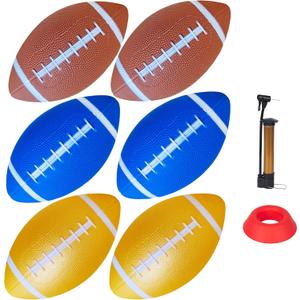 6 Pack 8.3" Inflatable Footballs with Pump and Kicking Tee,Rubber Junior Soft Small Toddler and Mini Footballs, Playground Balls for Kids