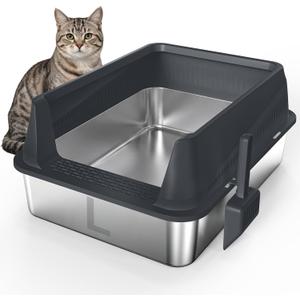 AIPERRO Stainless Steel Litter Box with Lid, Large Metal Cat Litter Box