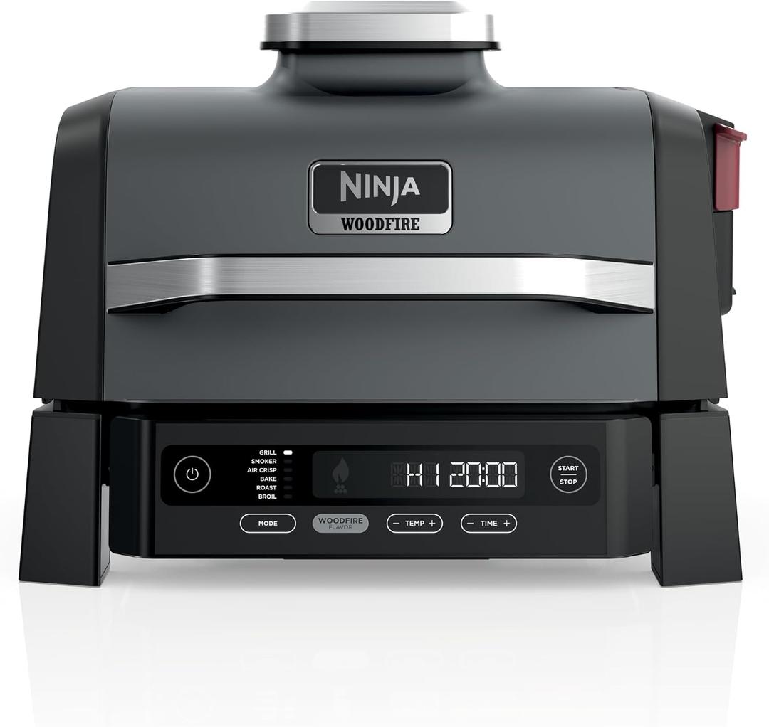 Ninja Woodfire Outdoor Grill & Smoker, 6-in-1 Functionality, Grill, Smoke, Bake, Roast, Air Fry, Broil, Authentic Woodfire Flavors, Electric Heat, OG321