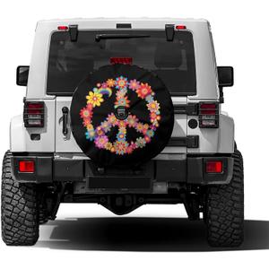 Foruidea Colorful Peace Flower Spare Tire Cover with Backup Camera Hole Wheel Tire Cover Fit Trailer, RV, SUV and Many Vehicle 17inch