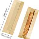 50 Pcs Brown Baguette Bread Bags, 13" Paper Bags with Window, Clear Bread Bags with Sticker, Long Size Bags, Packaging for Baked Goods(13" Brown)