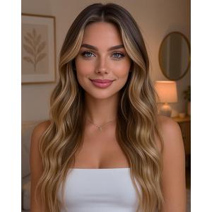 Long Blonde Wig for Women 26Inch Wavy Curly Ombre Blonde Hair Wigs Synthetic Hair Replacement Wig Heat Resistant Hair Wig for Daily Party Use(26'' Ombre Blonde)