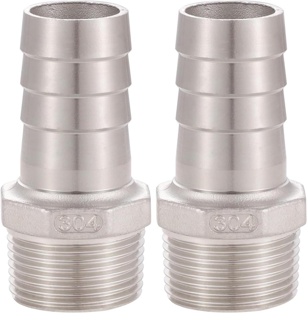 Ceaeso 304 Stainless Steel 1" Hose Barb x 1" NPT Male Threadlead-Free For Connecting 1-inch Bore Air/Water/Oil Hoses, 2 Per Pack