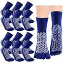 Cutecrop 6 Pairs Non Slip Five Toe Socks Hospital Socks with Grips Double Sided Non Slip Gripper Safety Fall Prevention for Adults Elderly Bariatric Home Hospital(Blue)