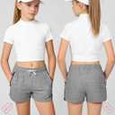 QWE 5 Pack Girls Athletic Shorts with Lock-Zip Pockets, Secure No-Slip Gym Dry-Fit Soccer Shorts for Youth Set A 10-12Years