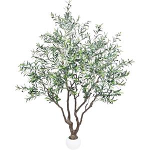 Caxchiling Large Artificial Olive Tree 8FT, Fake Tree for Indoor Outdoor, Lifelike Tall Floor Plants with Heavy Trunk and Ball-Shaped Pot, Home Office Decor for Living Room Bedroom Doorway Hallway