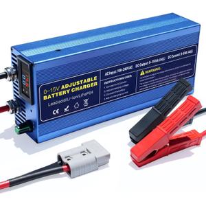 12V High Power Lifepo4 Charger Smart Battery Charger with 0-15V Adjustable Current and Voltage,Portable Power Adapter for 14.6V LiFePO4 Lithium Iron Rechargeable Battery(BU60)