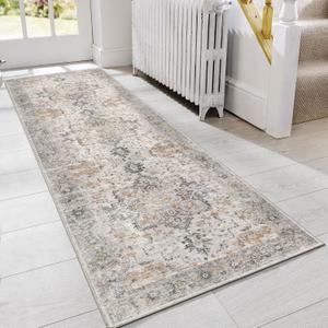GENIMO Runner Rug 2x6 Non Slip Machine Washable Vintage Hallway Runner Rug, Low PileLightweight Rugs for Entryway, Hallway, Kitchen and Corridor, Light Taupe Brown