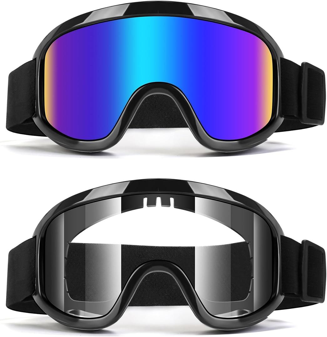 Motorcycle Goggles for Dirt Bike, ATV Motocross, Riding, Ski Helmet - UV400 Dustproof Windproof (Clear+blue)
