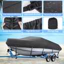 Mancro Boat Cover 16ft-18.5 ft, Heavy Duty Covers fits Bass Boats, V-Hull, Tri-Hull, Runabout, Fishing Boats, Waterproof Trailerable Boat Cover, Marine Grade Canvas Outboard Cover, Black