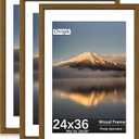 24X36 Poster Frame, Display Pictures 20X30 with Mat or 24X36 Without, Wall Hanging Frames, Rustic Brown, 3 Pack