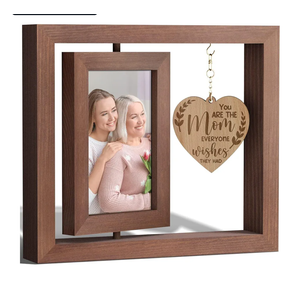 Tiblue Christmas Mom Gifts From Daughter Son Mom Picture Frame, Rotating Picture Frame for 4x6 with Warm Heart Pendant for Mother-In-Law Women Mother Birthday Gifts Rustic Wood Double-Sided Display Pack of 2