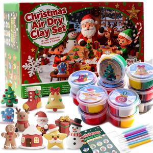 Christmas Stocking Stuffer for Kids  Air Dry Clay Kit with 12 Cups, 8 Tools & Instructions  DIY Holiday Ornaments & Crafts Gift for Boys & Girls