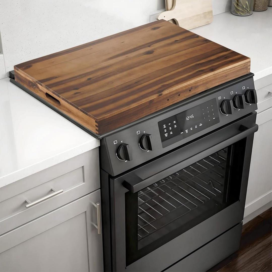TIDITA Stove Top Covers for Electric Stove 30x22 (Outer) / 28.9x20.8 (Inner) - Acacia Wood Noodle Board Gas Stovetop - Stove Top Covers for Gas Burners, Sink Cover For Counter Space (Walnut color), X-large