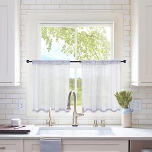 MIULEE 2 Panels Kitchen Tiers Half Window Sheer Curtains Rod Pocket Translucent Voile Drapes for Kitchen Bathroom Small Windows 29 by 24 Inch Greyish Lilac