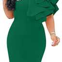 XXTAXN Women's Cocktail Bodycon Ruffle Sleeveless Formal Midi Pencil Dress XL