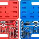 80-Piece Premium SAE and Metric Tap and Die Set - SAE Inch Size #4 to 1/2 and Metric Size M3 to M12, with Coarse, Fine and Pipe Threads | Essential Threading Kit with Complete Handles and Accessories