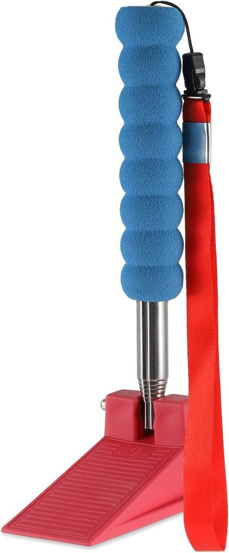 Long Handle Door Stopper Wedge - Heavy-Duty, Adjustable, Non-Slip Rubber Wedge, Extendable Handle for Seniors, Arthritis-Friendly, Fall Prevention, Works on All Floors, Stops Drafts, No-Bend Design (Red)