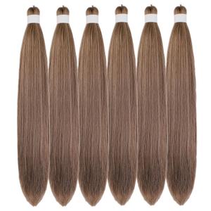 Ash Brown Braiding Hair Pre Stretched Knotless Braiding Hair Synthetic Box Braids Brown Hair Extension for Braiding (6 Packs)