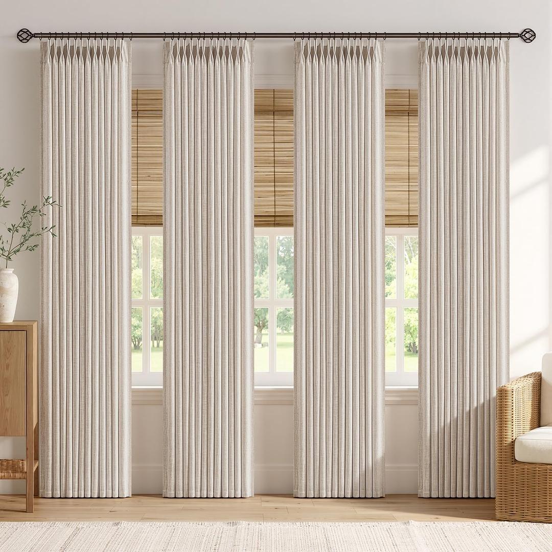MIULEE 4 Panels Pinch Pleated Linen Curtains 84 Inches Long Cream White, 40"W x 84"L