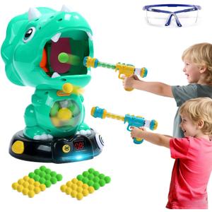 EagleStone Moveable Dinosaur Shooting Toys for Kids, Triceratops Dino Shooting Games with 2 Gun, 48 Balls, LCD Score Record, for Boys and Girls, Party Favor for Indoor and Outdoor (10b-green)
