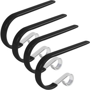4 x Christmas Stocking Hooks,Non Slip Vinyl Coated Stocking Holder for Mantle Set of 4 Pack, Black Metal Stocking Hanger with Rubber Coated Stocking Hooks for Christmas Party Decorations