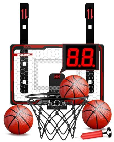 HopeRock Indoor Basketball Hoop for Kids, Over The Door Mini Basketball Hoops, with LED Light, Scoreboard, Birthday Toys Gifts for 5 6 7 8 9 10 11 12+ Year Old Boys
