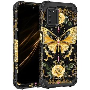 Miqala for Galaxy A03S Case,Glow in The Dark Three Layer Heavy Duty Shockproof Full Body Protection Hard Plastic Bumper+Soft Silicone Protective Case for Samsung Galaxy A03S,Black/Gold