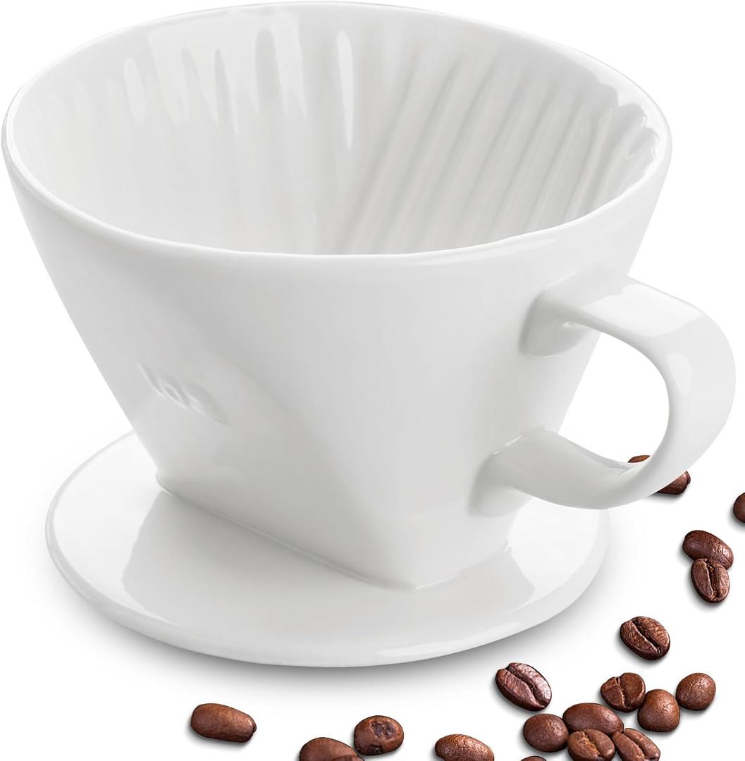 hailanbao Handmade Pour over Ceramic Coffee Dripper - Authentic Brewing Experience for Camping, Office, and Home (White)