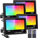 RGB Flood Light Outdoor 25W 4 Pack, DIY Color Changing Christmas Lights Outdoor Patio Floodlights with Remote, IP66 Waterproof RGB Spot Light Timing Uplights for Events Party Stage Light