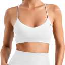 YEOREO CoreFlex Y Back Sports Bras for Women Workout Strappy Bra V Neck Padded Spaghetti Straps Gym Yoga Tops (White, Large)