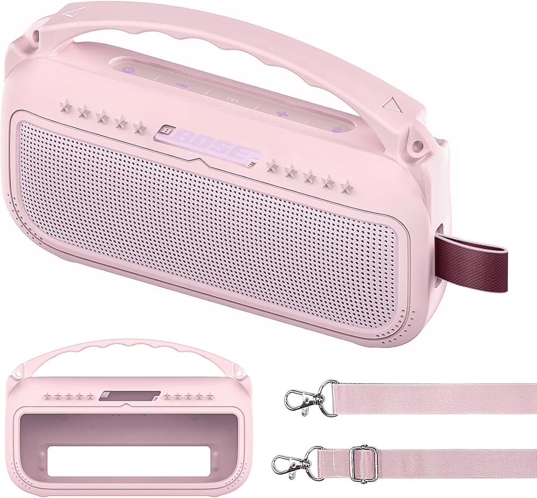 JCHPINE Silicone Cover Case for Bose SoundLink Flex Portable Bluetooth Speaker 2nd Gen, Protective Holder Accessories (Pink)