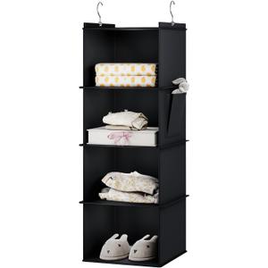 YOUDENOVA Hanging Closet Organizer, 4-Shelf Closet Hanging Storage Shelves, Black