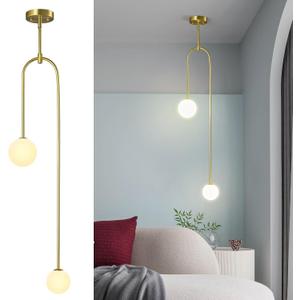 Modern Milk Glass Pendant Light 2 Light Mid Century Chandelier Small Glass Globe Gold Pendant Lights for Kitchen Island Bedroom Dining (1 Pack), Conventional -1pack