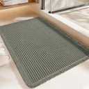 Luxury Waffle Bath Mat, Super Absorbent Non Slip Bathroom Rugs, Boho Ultra Soft Comfort Machine Washable Quick Dry Floor Mats with Tassels (Olive Green, 17" x 24")