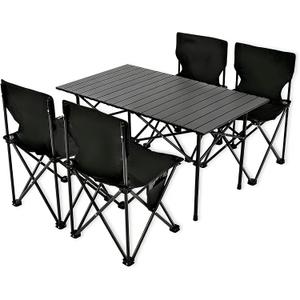 Camping Table with 4 Chairs, Portable Folding Picnic Table Set, 22*37*19.5inch + 4 chair