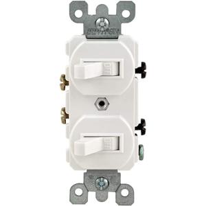 Leviton 15 Amp, 120/277 Volt, Duplex Style Single-Pole/Single-Pole AC Combination Switch, Grounding, 5224-2W, White