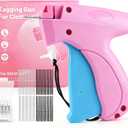 Handheld Stitch Tag Gun for Clothes, Quick Clothing Fixer, Tagging, Sewing Kit Includes 6 Needle, 1000 Black Fasteners & 1000 White Fasteners, Pink Blue