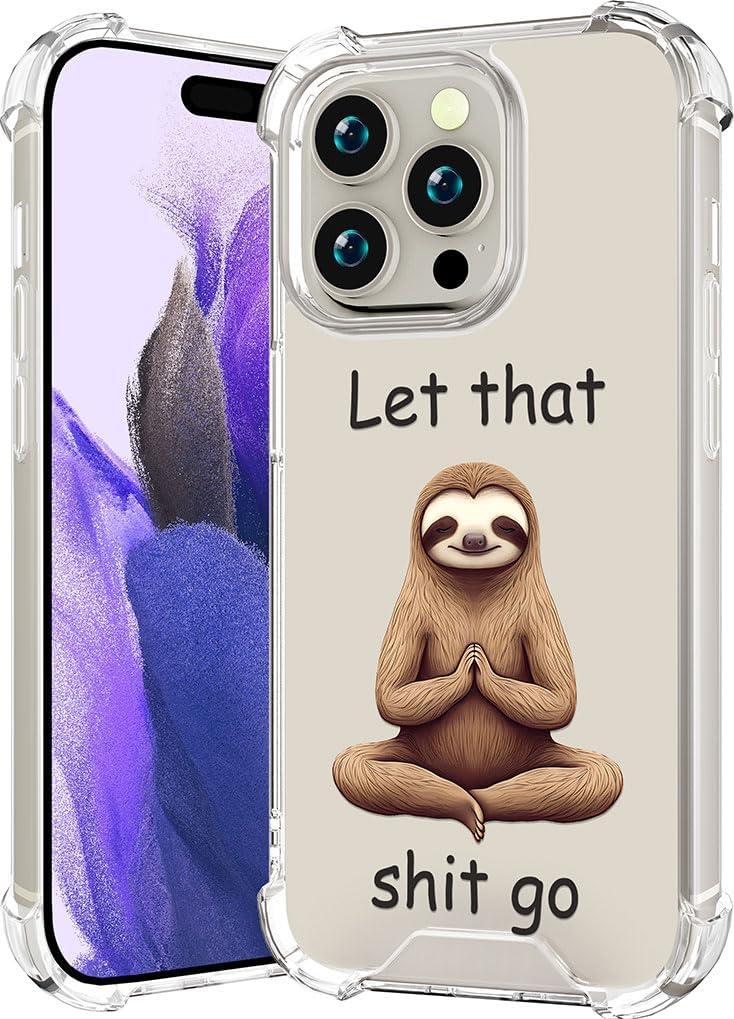 Compatible with iPhone 15 Pro Max Case Clear Cute for Women - Rugged Phone Cases Funda Protector Cover Skin (Brown Bradypod Sloth Meditating)