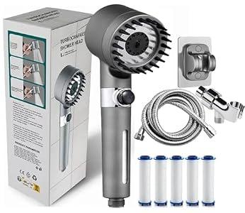 Ion Shower Drops Head Filtered Showerhead With Five Filters,Filtered Shower Head With Handheld,High Pressure Turbo Showerhead,Reusable,Adjustable Settings With Hose ok