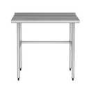 Open Base Stainless Steel Work Table with Backsplash, 30x36 Inch